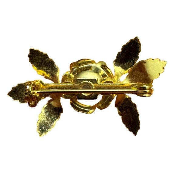 Vintage Gold Tone Brooch Floral Design with Pearl Center Elegant Jewelry - Picture 6 of 6